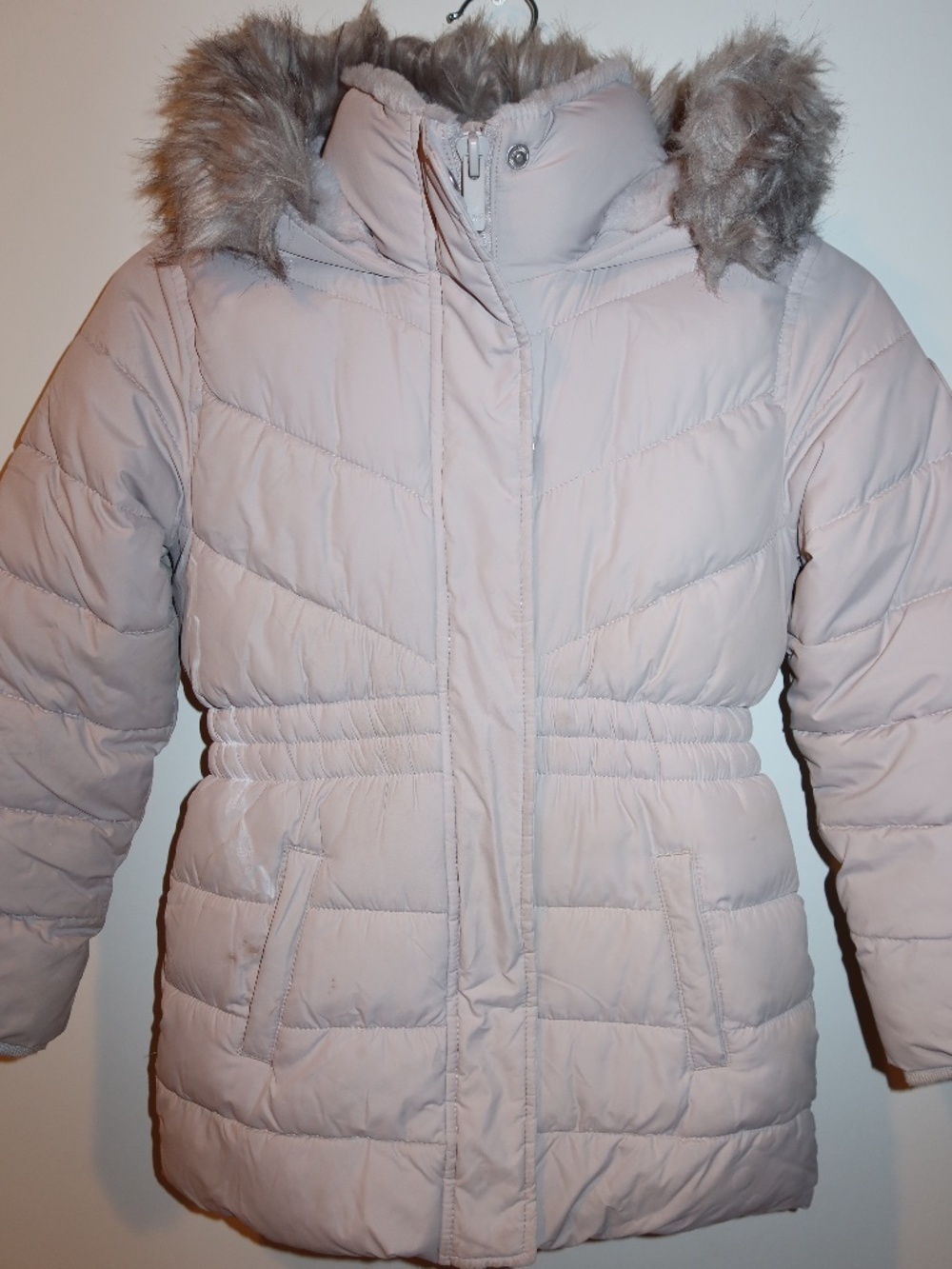 Girls Winter Coat Jacket Neutral Fur Hood Size 7/8 Abercrombie and Fitch